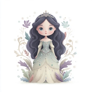 snow queen art, winter princess, ice queen art, fairytale gown, fantasy illustration, magical queen, snowy crown, whimsical art