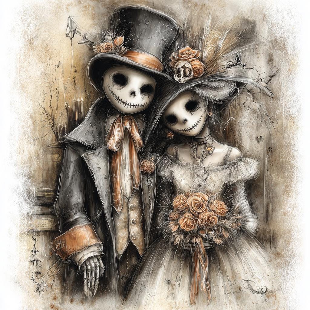 Halloween Couple, Gothic Wedding, Spooky Bride, Pumpkin Groom, Skeleton ...