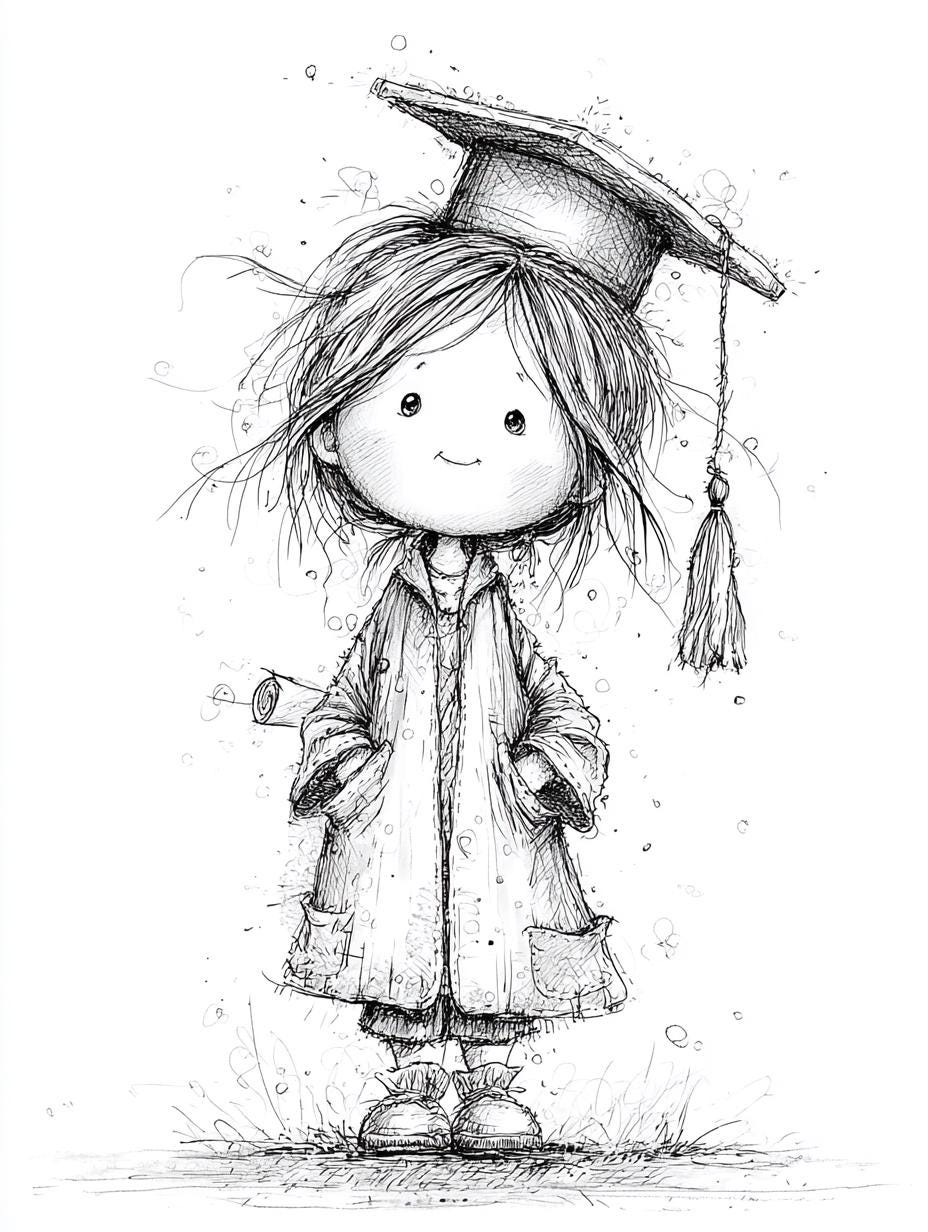 Graduation Girl, Grad Cap Art, Whimsical Graduate, Preschool Grad ...