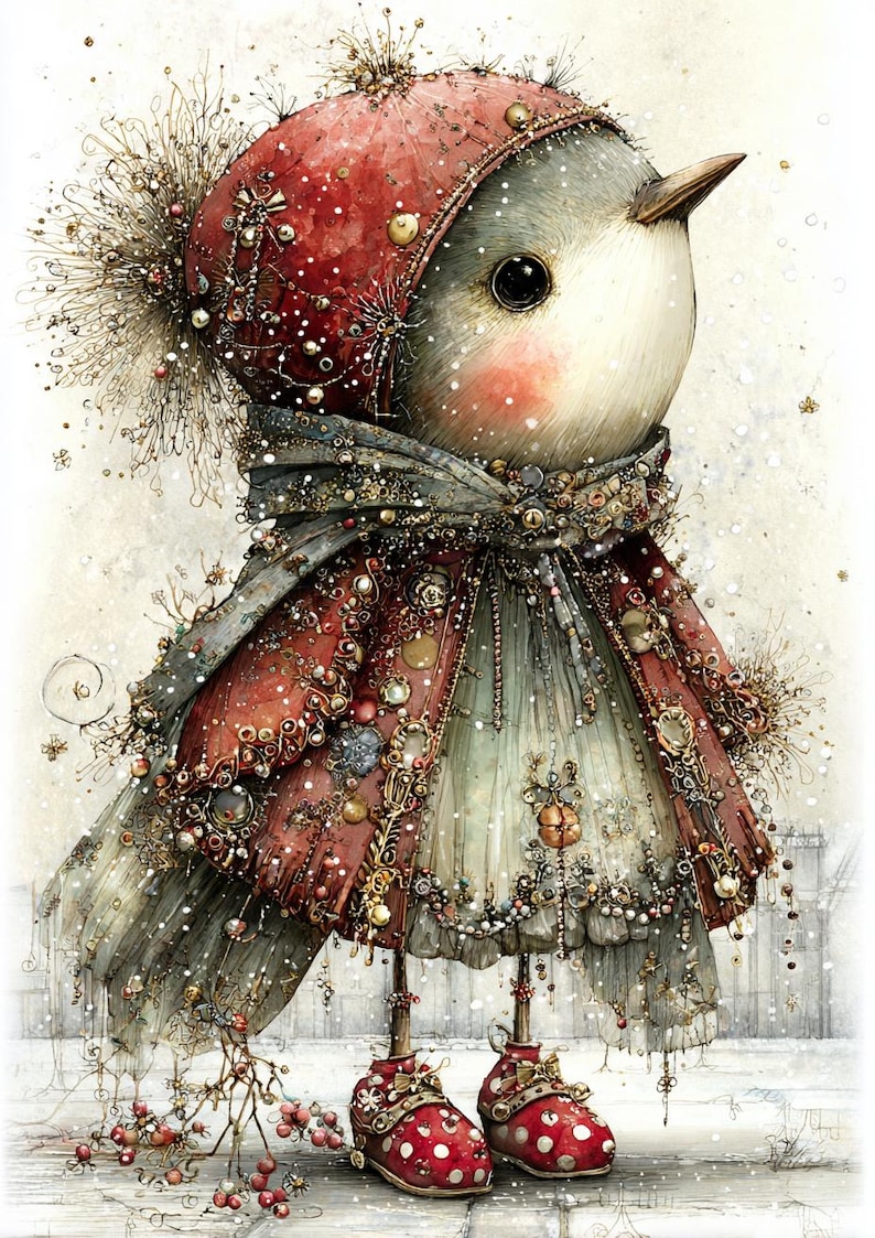 Whimsy Robin Christmas Robin PNG Set, Whimsical Winter Bird Clipart, Vintage Holiday ...