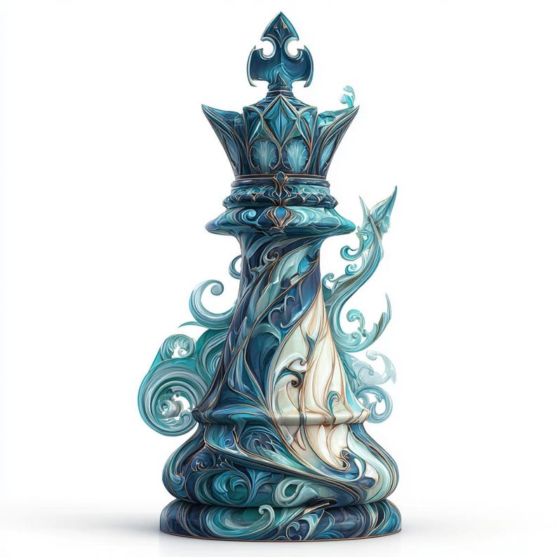 Fantasy Chess Tower CLIPART, Aqua Rook Design, Ornate Water Motifs ...