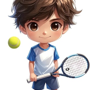 10 cliparts Tennis Boy, garçon Chibi, Tennis, clipart sport, Wimbledon, clipart sportif, images JPG, résolution 300 dpi