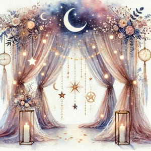 Himmlische Hochzeit, kosmische Gelübde, Sternennachthochzeit, Mondscheinhochzeit, Galaxiehochzeit, Sternkreuzende Liebende, Hochzeitsplanung, JPG-Bilder