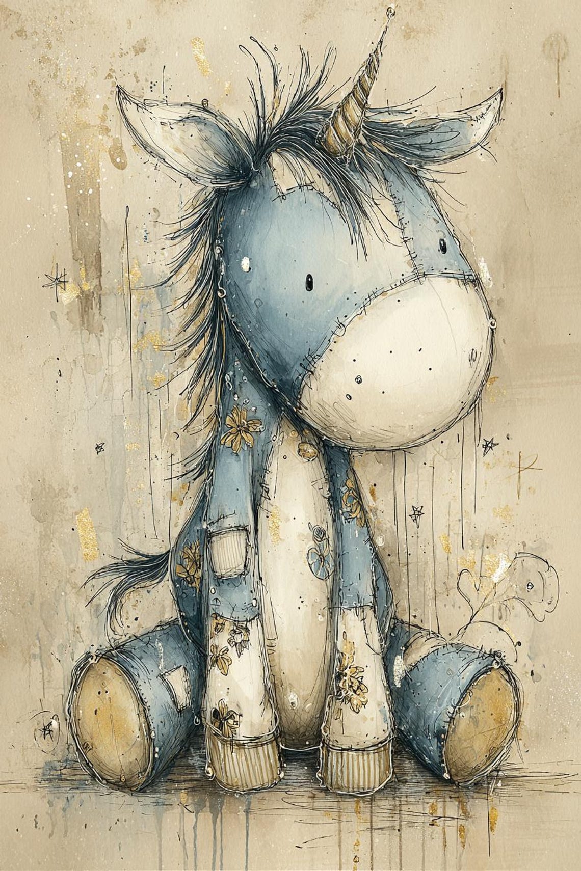 goth-unicorn-spooky-plush-blue-unicorn-creepy-cute-soft-toy-art