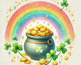 Pot of Gold, Luck of the Irish, Lucky Charm, St. Patrick&#39;s Day, Shamrock, Rainbows, Leprechaun, JPG images, 300dpi, commercial use