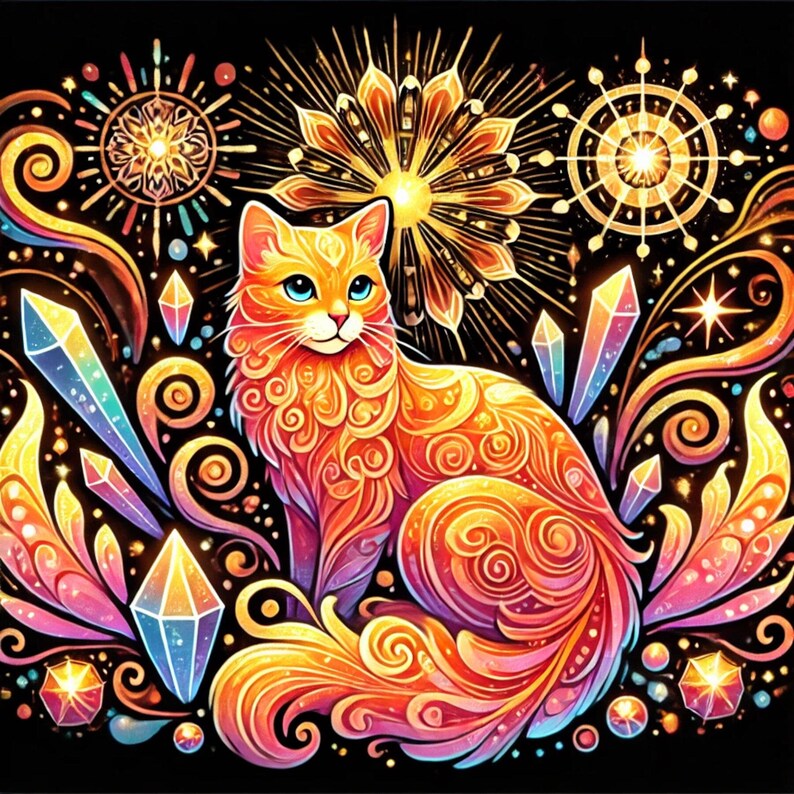 Crystal Mythical Cats, Crystal, Celestial, Whimsical Clipart, Ethereal ...