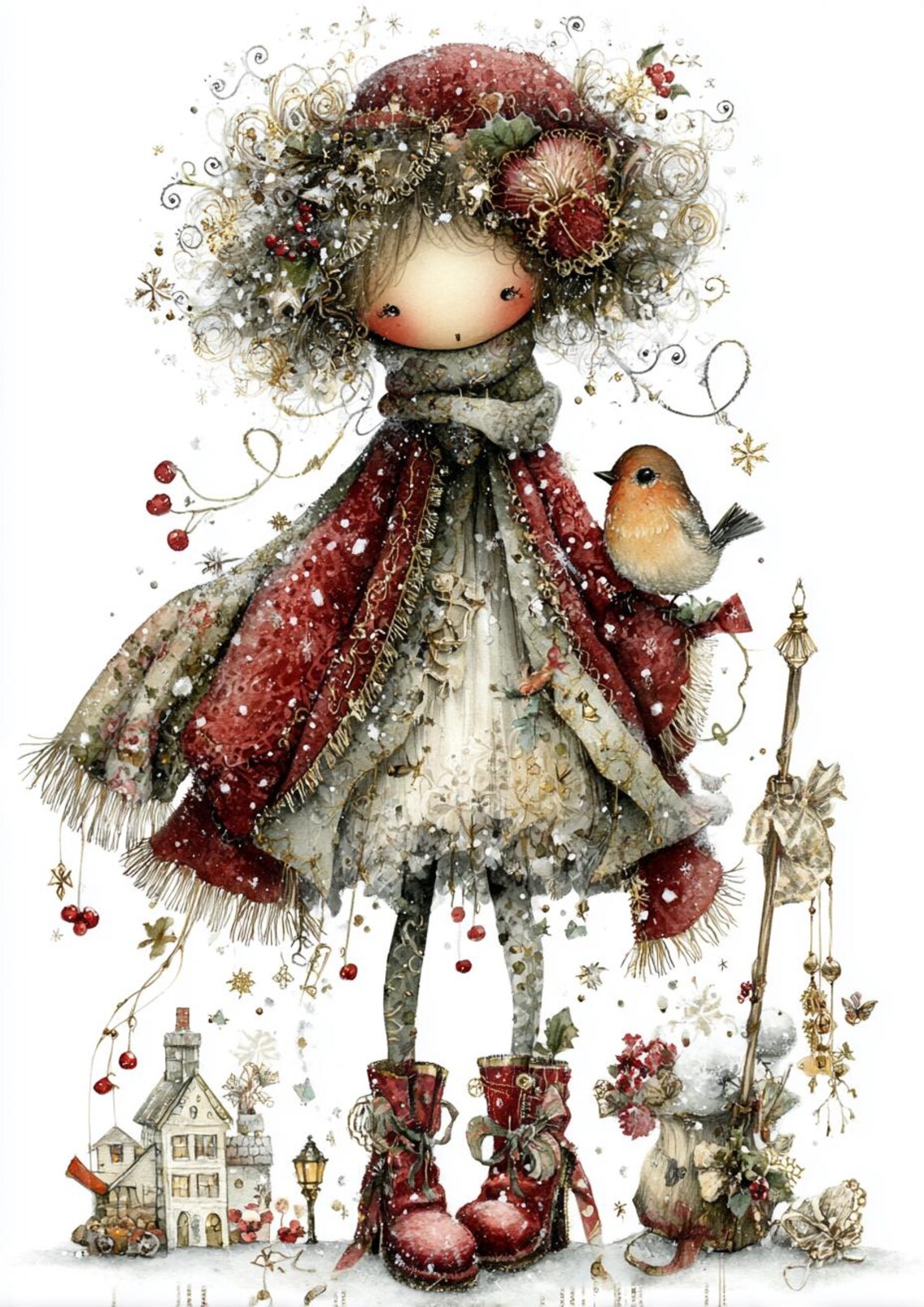 Whimsy Robin Christmas Robin PNG Set, Whimsical Winter Bird Clipart, Vintage Holiday ...