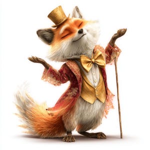 Whimsical Fox, Fox Clipart, Cute Fox Art, Dapper Fox, Woodland Fox, Fairytale Fox, Forest Animal, Fox Illustration, Top Hat Fox, jpg images
