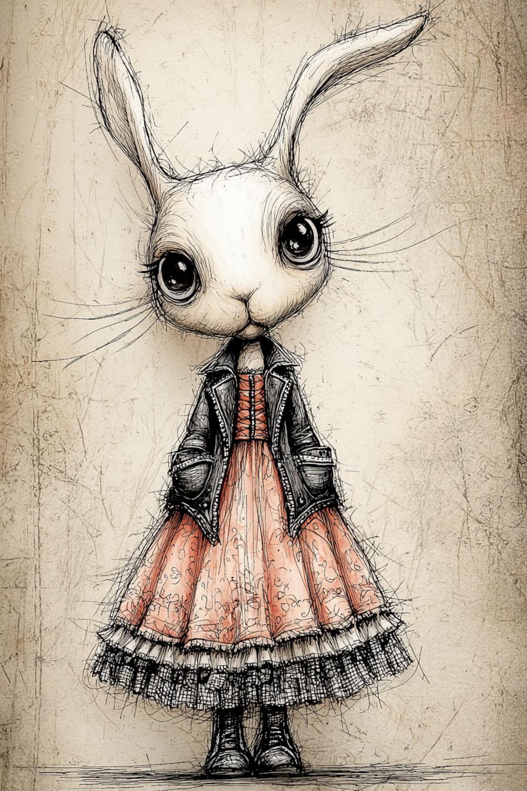 Gothic Bunny Girl, Whimsical Rabbit PNG Set, Vintage Bunny Art, Pink ...