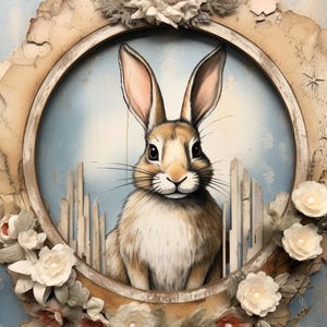 Frame Rabbit Frame Lip Floral Frame Rabbit CLIPART, Vintage Bunny Portraits With Soft Pastel ...