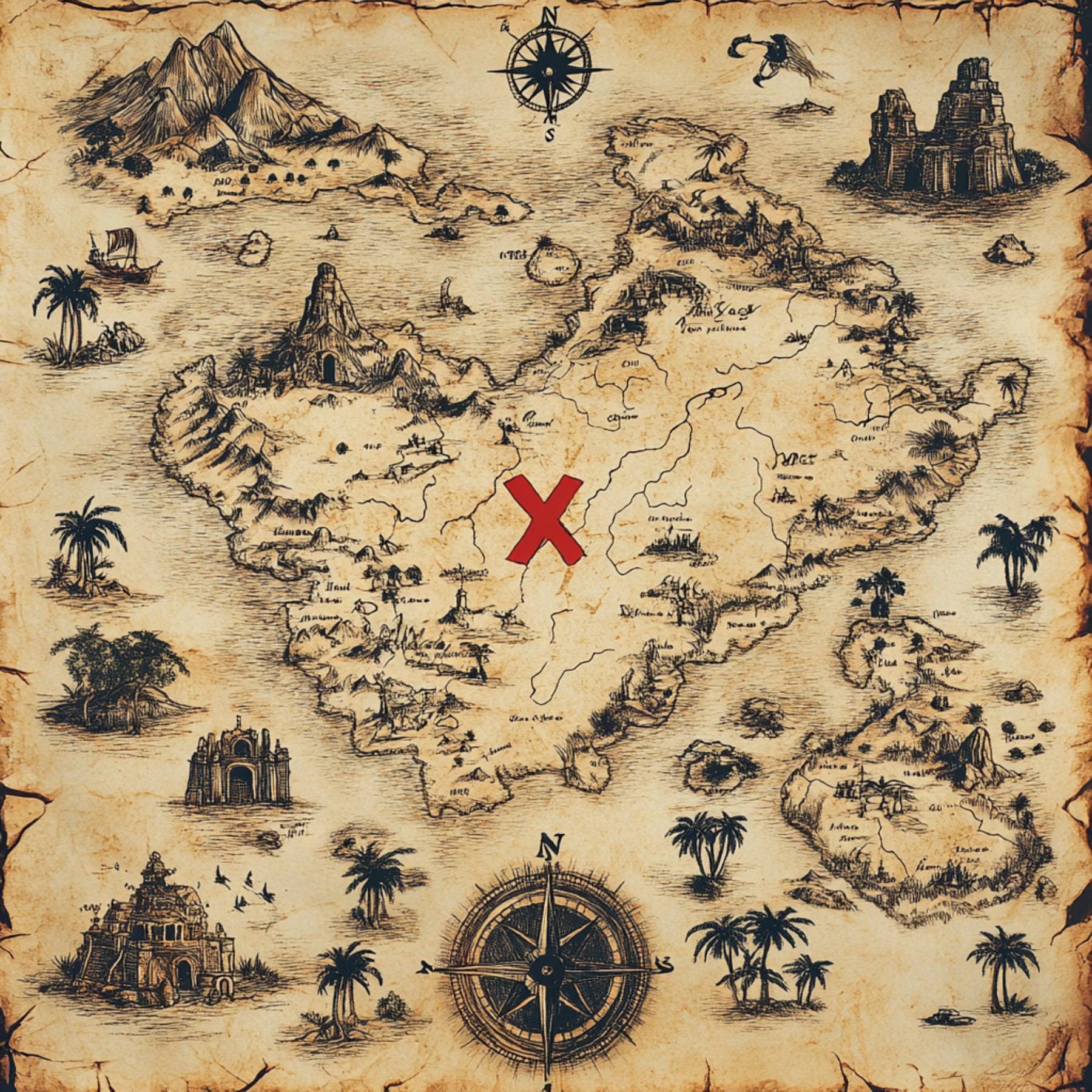Treasure Map, Pirate Map, Old Map Art, X Marks Map, Vintage Map ...