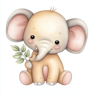 Éléphant mignon, safari de bébé, animal de la jungle, oeuvre d'art pour chambre d'enfant, clipart éléphant, bébé des bois, décoration safari, éléphanteau, éléphant de dessin animé