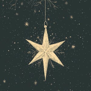 Gouden sterkunst, vakantiester, vintage ster, kunst aan de muur kerstmis, celestial clip, retro kerst, feestelijke print, sterornament, decor nachtelijke hemel