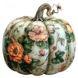 Groene pompoen, kalebas bloemen, herfstdecor, vintage stijl, Cottagecore, middelpunt herfst, kalebas, Harvest Chic, salietinten, jpg-afbeeldingen