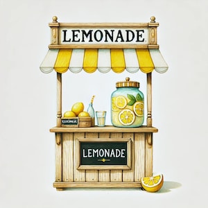 Limonade clipart, zomerstandkunst, verse citroenen, limonadekraam, mason jar-kunst, schattige citroenkunst, aquarel jpg, jpg-afbeeldingen