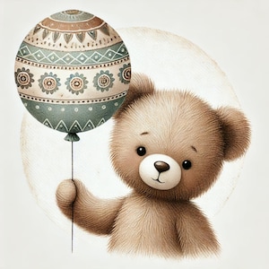 Clipart bébé bohème, ours en peluche sépia, art de pépinière terreux, décor bohème arc-en-ciel, nounours aquarelle, art neutre, imprimé ours en peluche