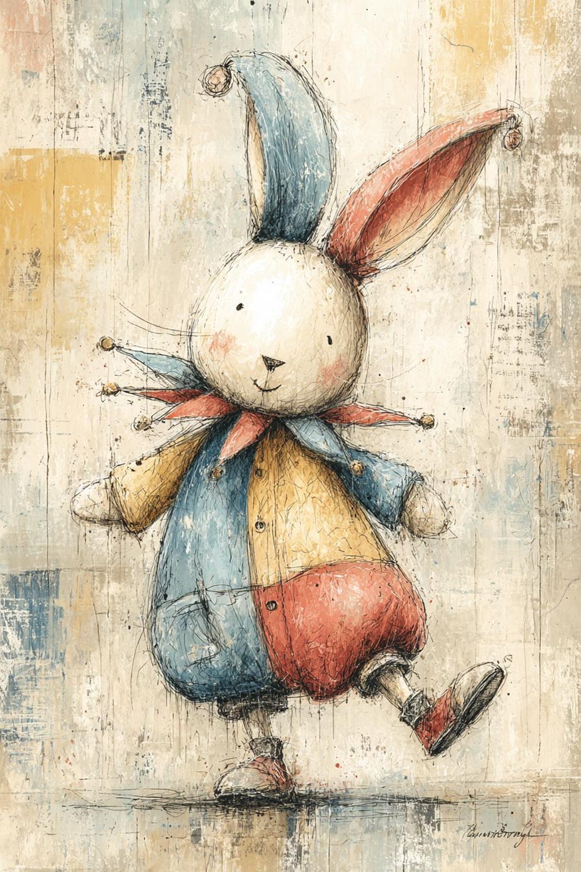 Jester Bunny Art, Harlequin Rabbit Clipart, Playful Jester Outfit ...