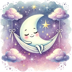 Malinconia celeste, clipart celeste, opera d'arte lunare, stelle acquerellate, arte notturna da sogno, stampa del cielo pastello, graziosa arte della galassia, immagini JPG
