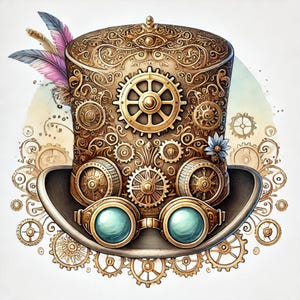 Steampunk Hut, Zahnrad Zylinder, Vintage Stil, Uhrwerk Mode, Retro Accessoire, Junk Journals, Scrapbooking, Ephemera, JPG Bilder