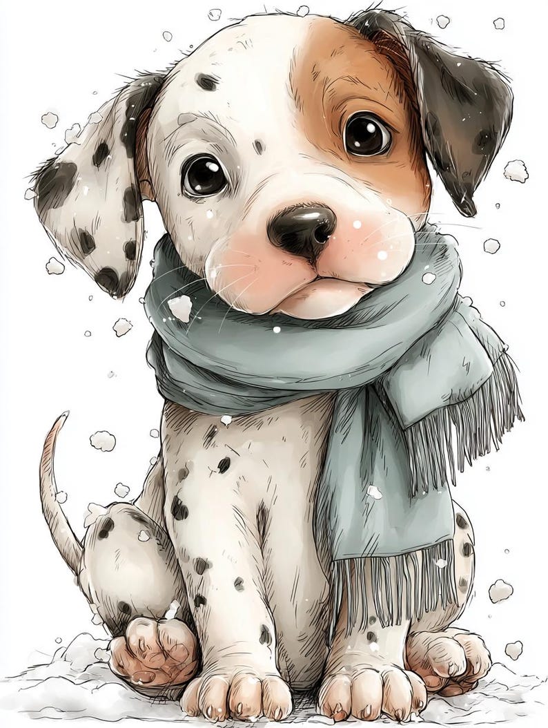 Dalmatian Puppy Clipart, Winter Dog With Scarf PNG, Cozy Snow Pup ...
