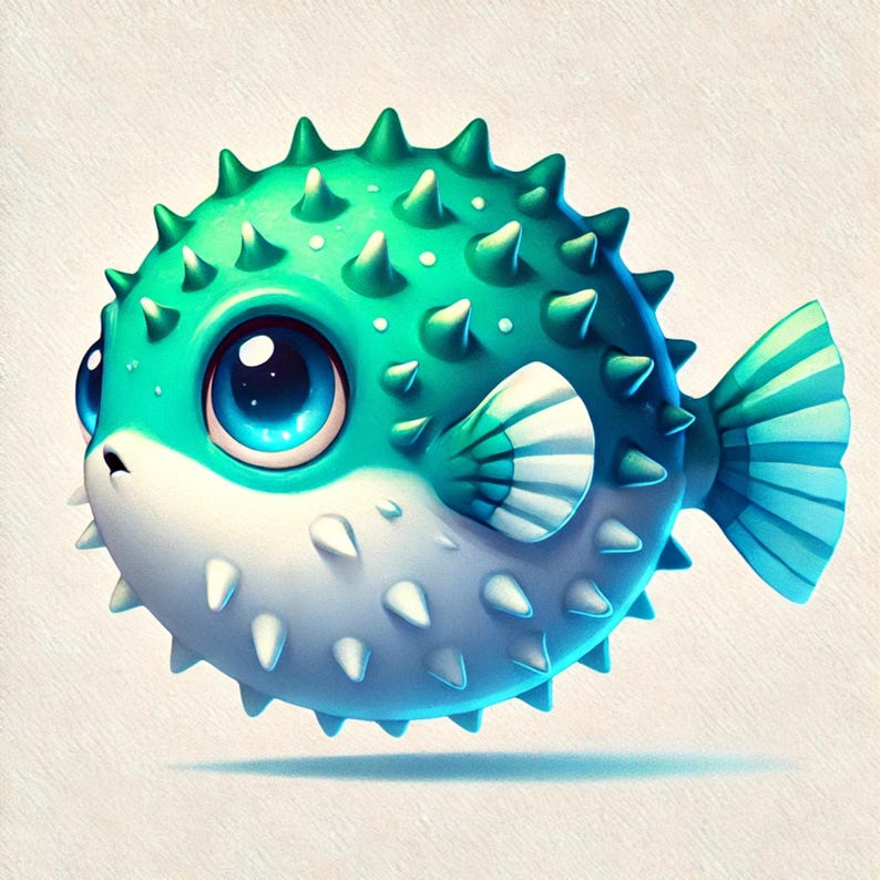 Cute Pufferfish, Cartoon Fish, Ocean Animal, Sea Creature, Kawaii Fish ...