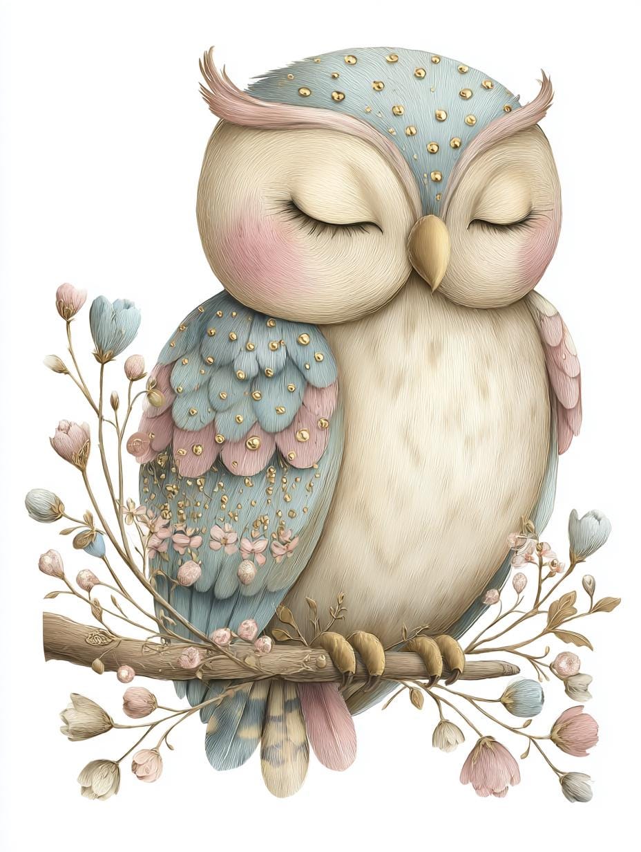 Sleepy Christmas Owls, Winter Owl Clipart, Pastel Holiday PNG, Woodland Bird Illustration, Cozy Fest