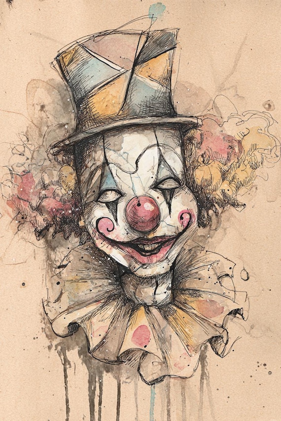不気味なピエロのアート、ビンテージのサーカスの顔、ホラーピエロの