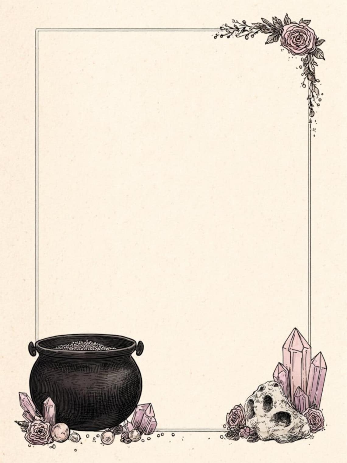 Witchy Paper, Spell Page, Crystal Border, Cauldron Art, Skull Paper ...