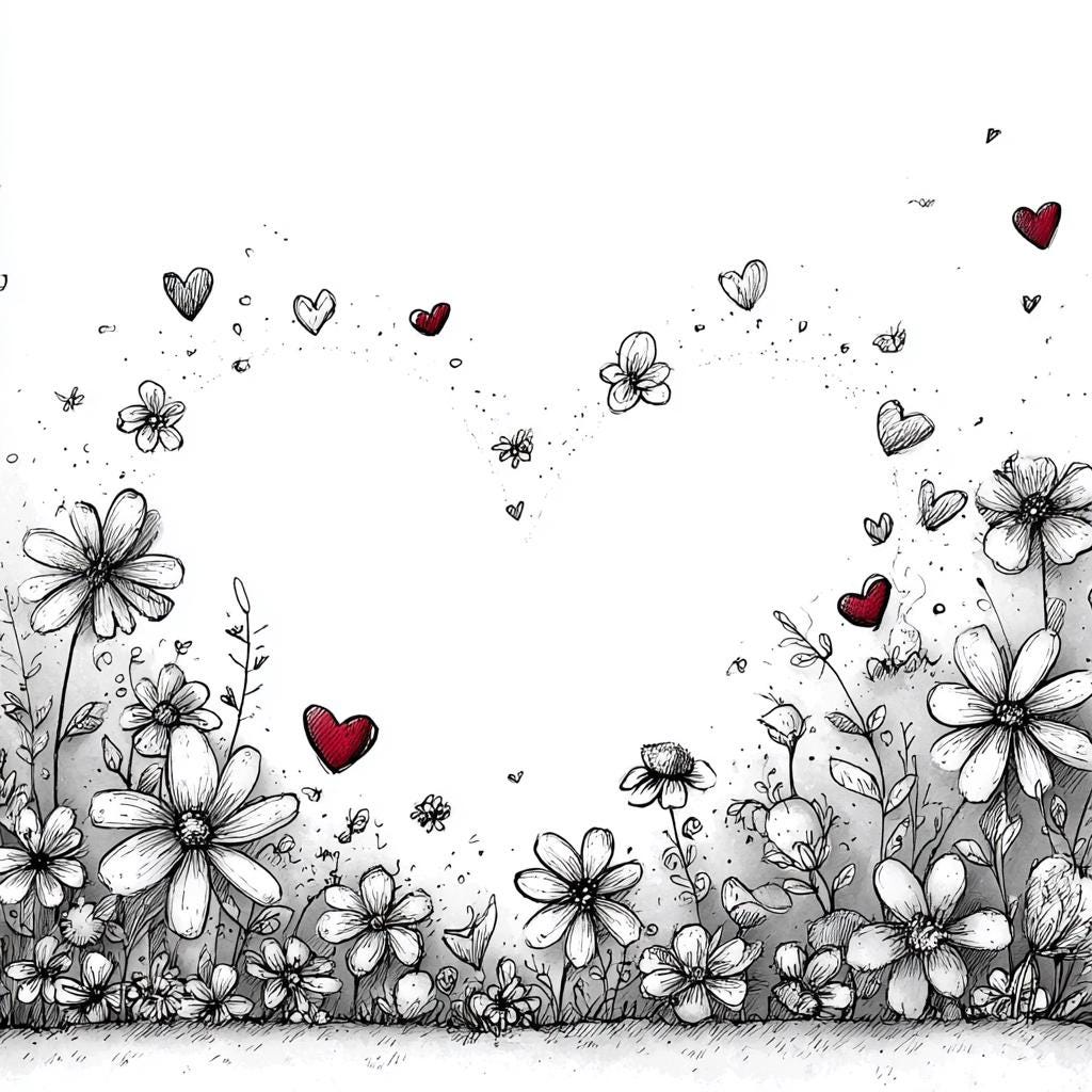 Hand-drawn Floral Heart Clipart, Black and White Flower Frame PNG ...