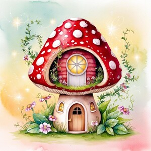 Maison champignon vénéneux, maison lunatique, champignon vénéneux enchanté, cottage magique, images fantaisistes, images JPG, 12 maisons