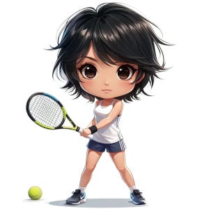 10 clipart de garotas de tênis, garotas chibi, tênis, jogadoras de tênis, Wimbledon, clipart esportivo, imagens JPG, resolução de 300 dpi