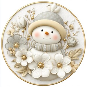 3D Snowman PNG Set, Elegant Winter Snowman Clipart, Gold and Cream ...