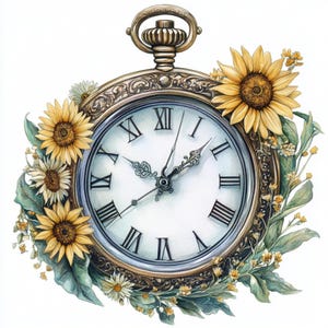 Orologio da tasca, orologio vintage, orologio floreale, orologio antico, orologio acquerello, arte rustica del tempo, orologio botanico, orologio retrò, immagine JPG