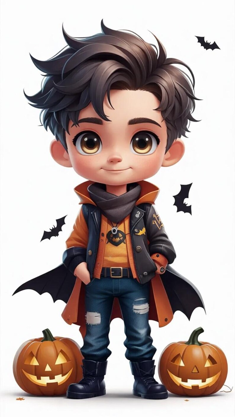 10 Cute Halloween Boys Clipart Bundle, Spooky Clipart, Digital Download