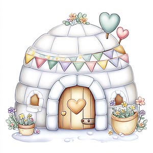 cute igloo, pastel igloo, igloo clipart, winter house, arctic home, cozy igloo art, snow house, polar home, kids arctic hut