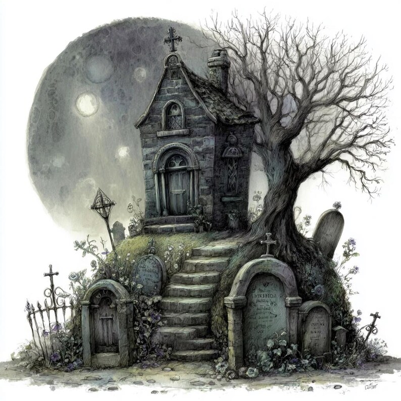 Graveyard Art, Haunted Scene, Gothic Graveyard, Tombstone Stairs ...