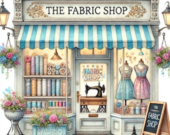 Fabric Shop 2, fabric clipart, sewing art, watercolor shop, craft clipart, fabric store, sewing decor, pastel clipart. JPG images