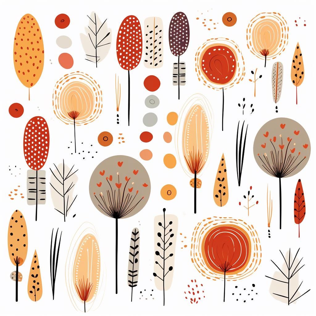 Abstract Scandinavian Folk Art Pattern | Mid-century Botanical ...