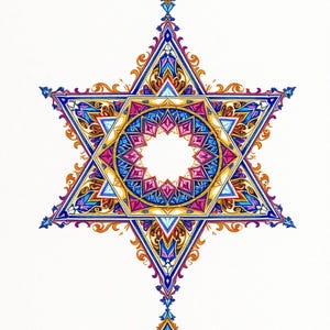 Victoriaanse ster van het leven, Victoriaanse ster, Joodse clipart, sierlijke judaica, Hebreeuws design, decoratieve ster, davidster, floral judaica, jpg's