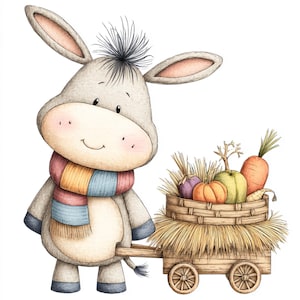 Clipart z osiołkiem, osiołkiem, słodki osioł, zwierzę gospodarskie, sztuka z osiołkiem, osioł jesienny, wóz z osiołkiem, wózek z osiołkiem, osioł jesienny