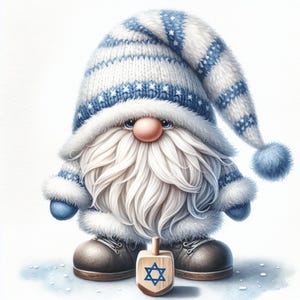 10 gnomes à thème juif, dreidel juif, menorah juive, toupie, chandelier, Hanoucca, images JPG, résolution 300 dpi