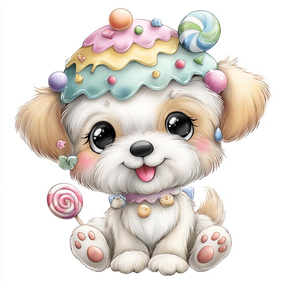 Cupcake Puppy, Candy Dog, Kawaii Puppy, Sweet Pup Art, Cute Dog