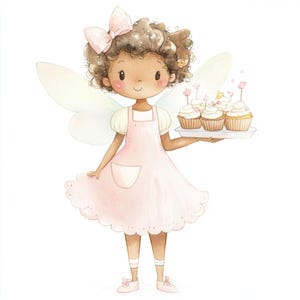 Cupcake Girl, Fairy Baker, zoete lekkernijen, roze schort, grillige kunst, schattige chef-kok, kinderbakkerij, pastelprint, dessertkunst, jpg-afbeeldingen
