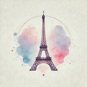 J'aime Paris, clipart Paris, tour Eiffel, art français, style parisien, ensemble aquarelle, décoration française, scène parisienne, ville de l'amour, image JPG