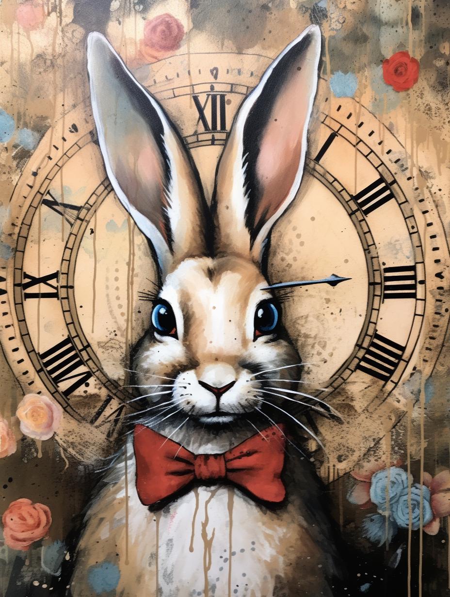Cyber Rabbit Clockwork Clockwork Rabbit CLIPART, Vintage Bunny Portrait With Roman Clock and ...