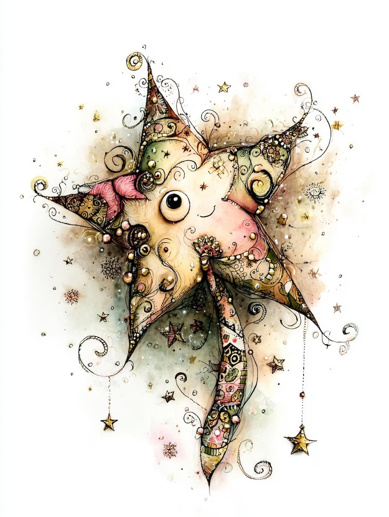 Whimsical Star Clipart, Enchanted Christmas Star Illustrations, Fantasy ...