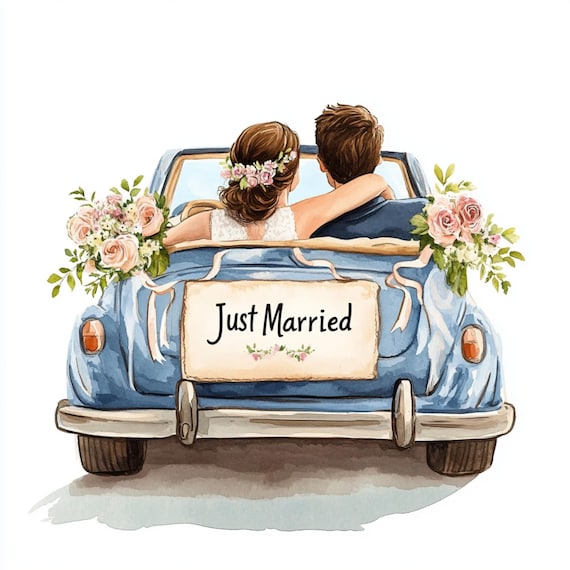 Wedding Car, Just Married, Bride Groom, Floral Car Art, Romantic