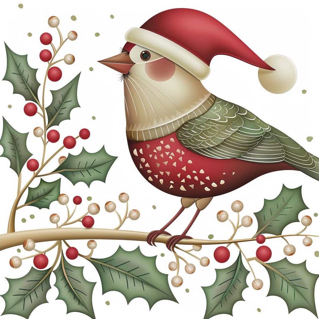 Christmas Bird, Santa Hat, Festive Robin, Holiday Decor, Winter