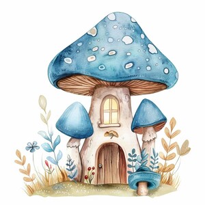 Maison Fantaisie, Maison De Fée, Cottage Bleu, Champignons Végétaux, Champignons Magiques, Jolie Maison, Maison Pastel, Art Champignon