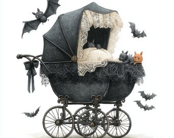 Halloween Baby, Goth Baby Decor, Spooky Pram Art, Halloween